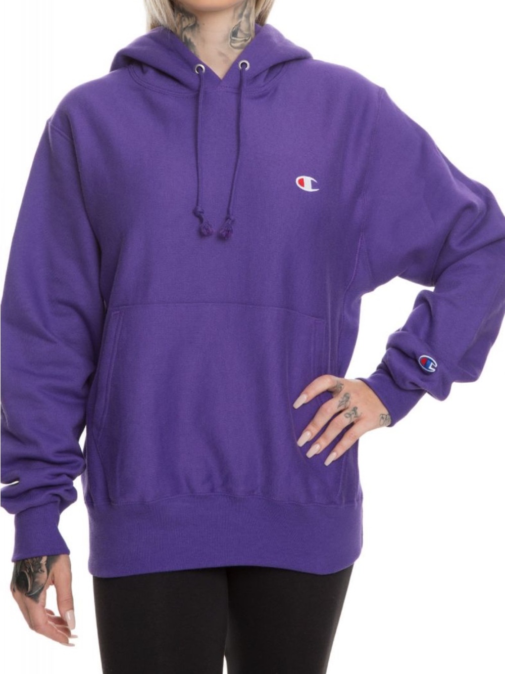 Champion Purple Pullover Hoodie with Small Logo